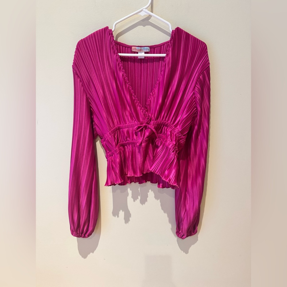 Chic Fuchsia Pleated Women's Blouse